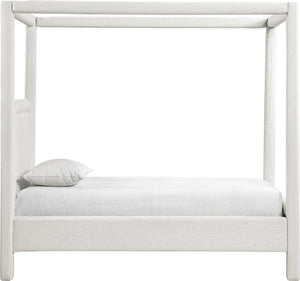Meridian Furniture Salina Upholstered Twin Canopy Bed Sculptural Four Post Frame for Modern Bedroom Decor Cream Linen Textured Fabric B1294Cream-T