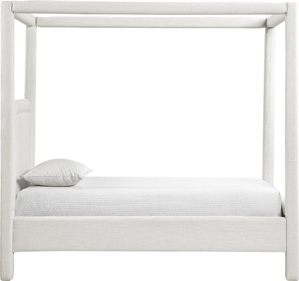 Meridian Furniture Salina Upholstered Twin Canopy Bed Sculptural Four Post Frame for Modern Bedroom Decor Cream Linen Textured Fabric B1294Cream-T