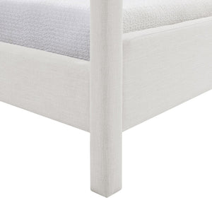 Meridian Furniture Salina Upholstered Twin Canopy Bed Sculptural Four Post Frame for Modern Bedroom Decor Cream Linen Textured Fabric B1294Cream-T