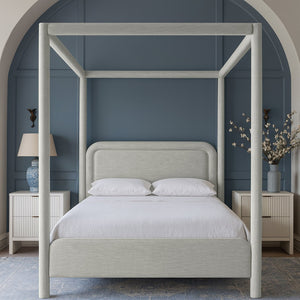 Meridian Furniture Salina Upholstered Canopy Full Bed Sculptural Frame for Modern and Contemporary Bedrooms Grey Linen Textured Fabric B1294Grey-F