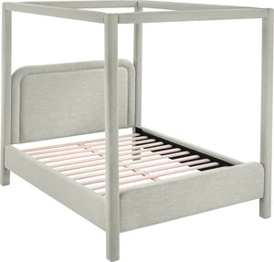 Meridian Furniture Salina Upholstered Canopy Full Bed Sculptural Frame for Modern and Contemporary Bedrooms Grey Linen Textured Fabric B1294Grey-F