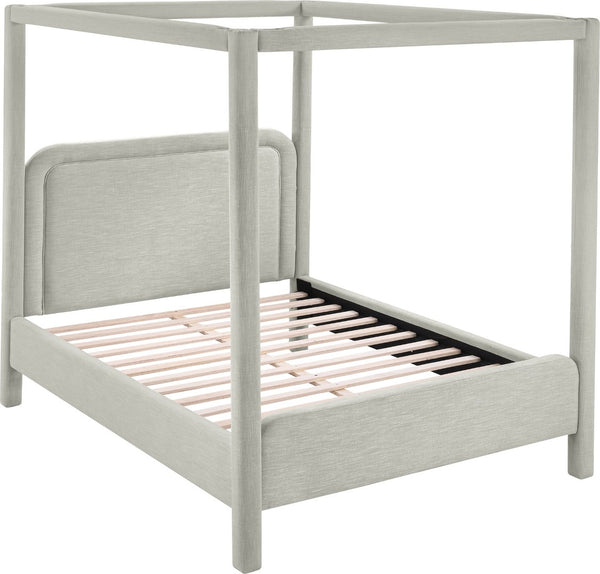 Meridian Furniture Salina Upholstered Canopy Full Bed Sculptural Frame for Modern and Contemporary Bedrooms Grey Linen Textured Fabric B1294Grey-F