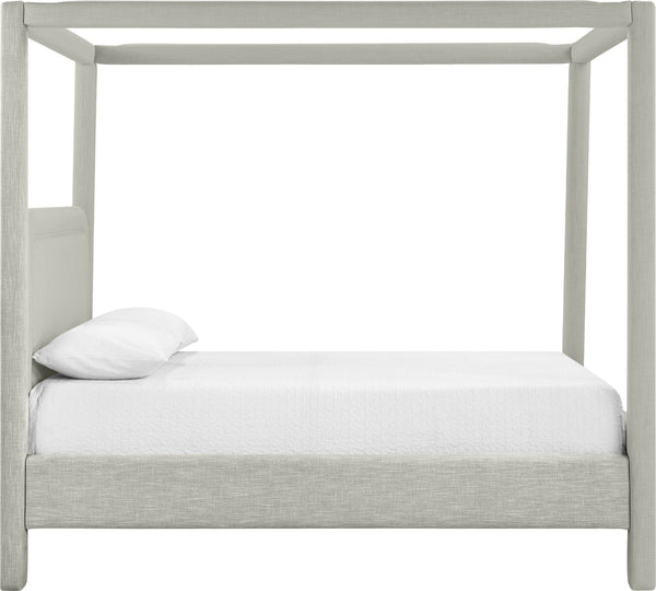Meridian Furniture Salina Upholstered Canopy Queen Bed Four Post Sculptural Frame for Modern Bedrooms Grey Linen Textured Fabric B1294Grey-Q