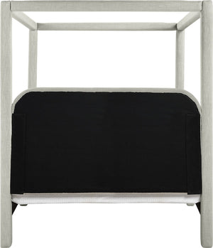 Meridian Furniture Salina Upholstered Canopy Queen Bed Four Post Sculptural Frame for Modern Bedrooms Grey Linen Textured Fabric B1294Grey-Q
