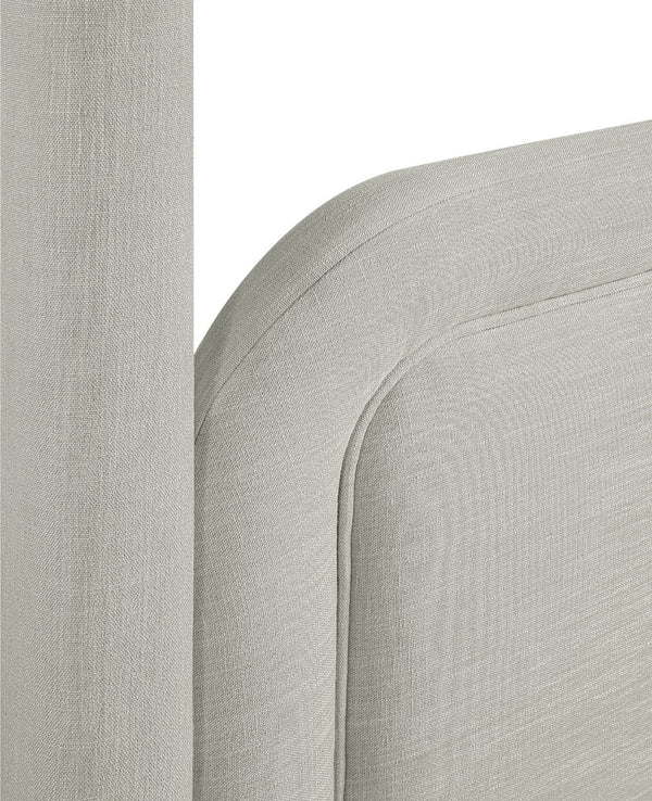 Meridian Furniture Salina Upholstered Canopy Queen Bed Four Post Sculptural Frame for Modern Bedrooms Grey Linen Textured Fabric B1294Grey-Q