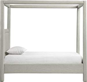 Meridian Furniture Salina Upholstered Twin Canopy Bed Sculptural Four Post Frame for Modern Bedroom Decor Grey Linen Textured Fabric B1294Grey-T