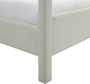 Meridian Furniture Salina Upholstered Twin Canopy Bed Sculptural Four Post Frame for Modern Bedroom Decor Grey Linen Textured Fabric B1294Grey-T