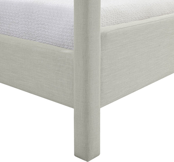 Meridian Furniture Salina Upholstered Twin Canopy Bed Sculptural Four Post Frame for Modern Bedroom Decor Grey Linen Textured Fabric B1294Grey-T