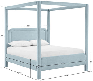 Meridian Furniture Salina Upholstered Canopy Full Bed Sculptural Frame for Modern and Contemporary Bedrooms Light Blue Linen Textured Fabric B1294LtBlu-F
