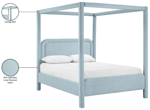 Meridian Furniture Salina Upholstered Canopy Full Bed Sculptural Frame for Modern and Contemporary Bedrooms Light Blue Linen Textured Fabric B1294LtBlu-F