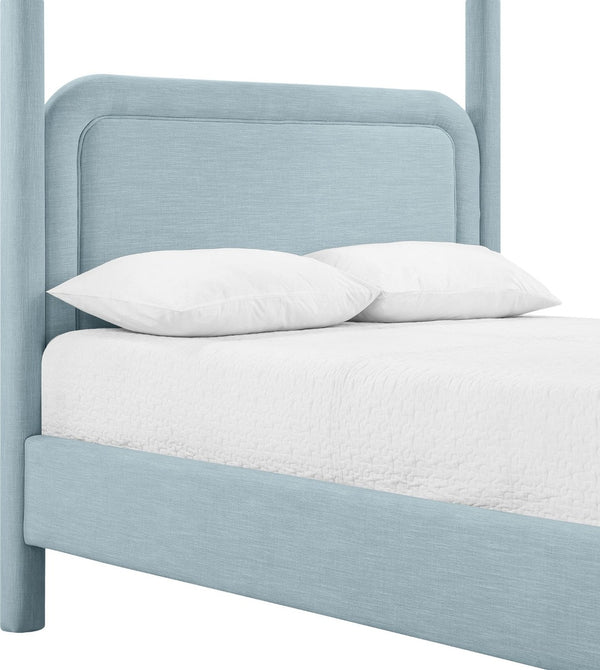 Meridian Furniture Salina Upholstered Canopy Full Bed Sculptural Frame for Modern and Contemporary Bedrooms Light Blue Linen Textured Fabric B1294LtBlu-F