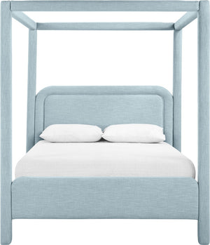 Meridian Furniture Salina Upholstered Canopy King Bed with Sculptural Four Post Frame for Modern Bedrooms Light Blue Linen Textured Fabric B1294LtBlu-K