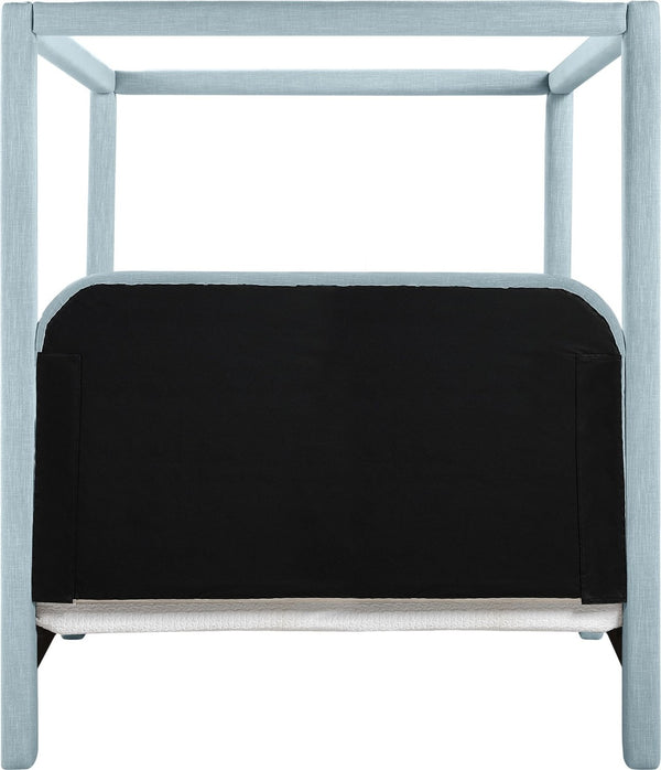 Meridian Furniture Salina Upholstered Canopy King Bed with Sculptural Four Post Frame for Modern Bedrooms Light Blue Linen Textured Fabric B1294LtBlu-K
