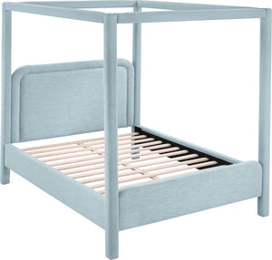 Meridian Furniture Salina Upholstered Canopy King Bed with Sculptural Four Post Frame for Modern Bedrooms Light Blue Linen Textured Fabric B1294LtBlu-K