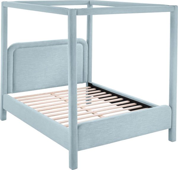 Meridian Furniture Salina Upholstered Canopy King Bed with Sculptural Four Post Frame for Modern Bedrooms Light Blue Linen Textured Fabric B1294LtBlu-K