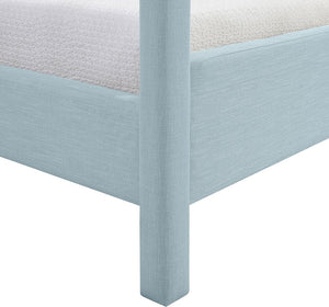 Meridian Furniture Salina Upholstered Canopy King Bed with Sculptural Four Post Frame for Modern Bedrooms Light Blue Linen Textured Fabric B1294LtBlu-K