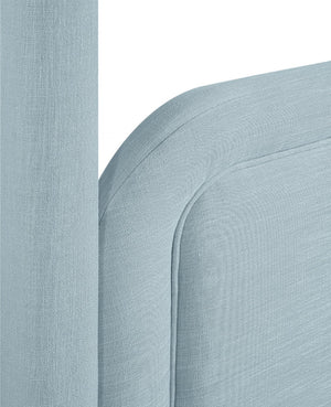 Meridian Furniture Salina Upholstered Twin Canopy Bed Sculptural Four Post Frame for Modern Bedroom Decor Light Blue Linen Textured Fabric B1294LtBlu-T