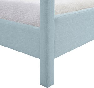 Meridian Furniture Salina Upholstered Twin Canopy Bed Sculptural Four Post Frame for Modern Bedroom Decor Light Blue Linen Textured Fabric B1294LtBlu-T