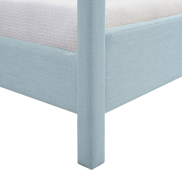 Meridian Furniture Salina Upholstered Twin Canopy Bed Sculptural Four Post Frame for Modern Bedroom Decor Light Blue Linen Textured Fabric B1294LtBlu-T