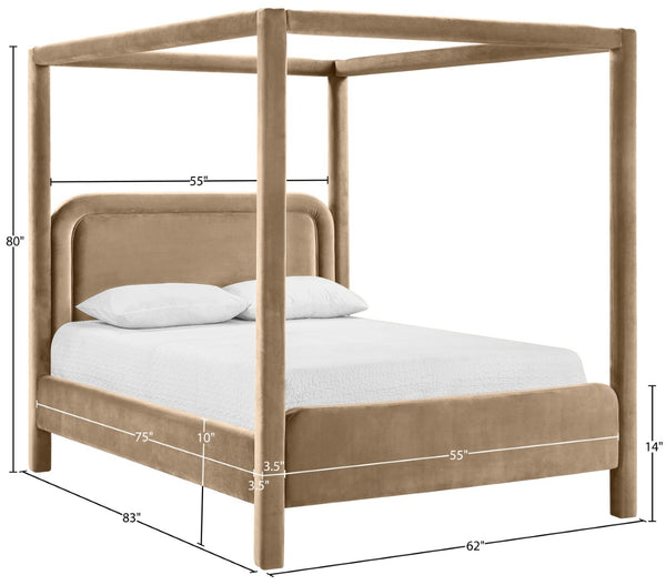 Meridian Furniture Salina Upholstered Canopy Full Bed Sculptural Frame for Modern and Contemporary Bedrooms Beige Velvet B1295Beige-F