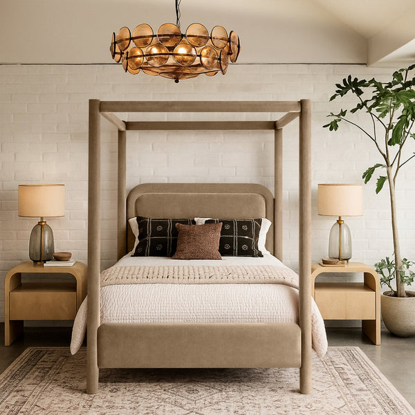Meridian Furniture Salina Upholstered Canopy Full Bed Sculptural Frame for Modern and Contemporary Bedrooms Beige Velvet B1295Beige-F