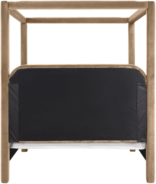 Meridian Furniture Salina Upholstered Canopy Full Bed Sculptural Frame for Modern and Contemporary Bedrooms Beige Velvet B1295Beige-F