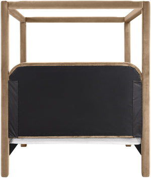 Meridian Furniture Salina Upholstered Canopy King Bed with Sculptural Four Post Frame for Modern Bedrooms Beige Velvet B1295Beige-K