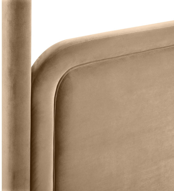 Meridian Furniture Salina Upholstered Canopy Queen Bed Four Post Sculptural Frame for Modern Bedrooms Beige Velvet B1295Beige-Q