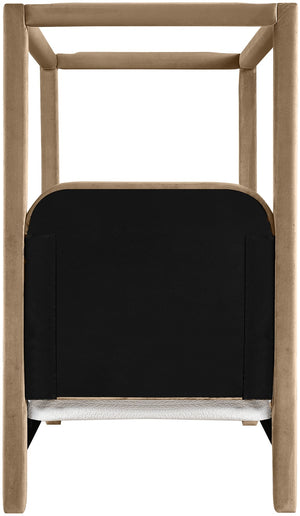 Meridian Furniture Salina Upholstered Twin Canopy Bed Sculptural Four Post Frame for Modern Bedroom Decor Beige Velvet B1295Beige-T