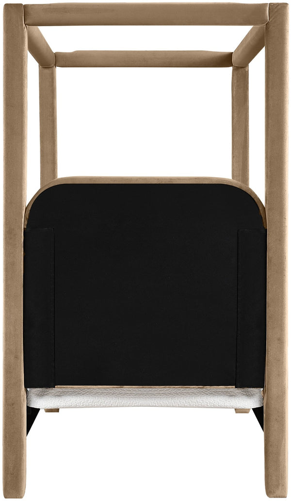 Meridian Furniture Salina Upholstered Twin Canopy Bed Sculptural Four Post Frame for Modern Bedroom Decor Beige Velvet B1295Beige-T
