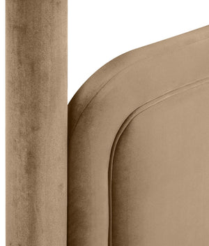 Meridian Furniture Salina Upholstered Twin Canopy Bed Sculptural Four Post Frame for Modern Bedroom Decor Beige Velvet B1295Beige-T