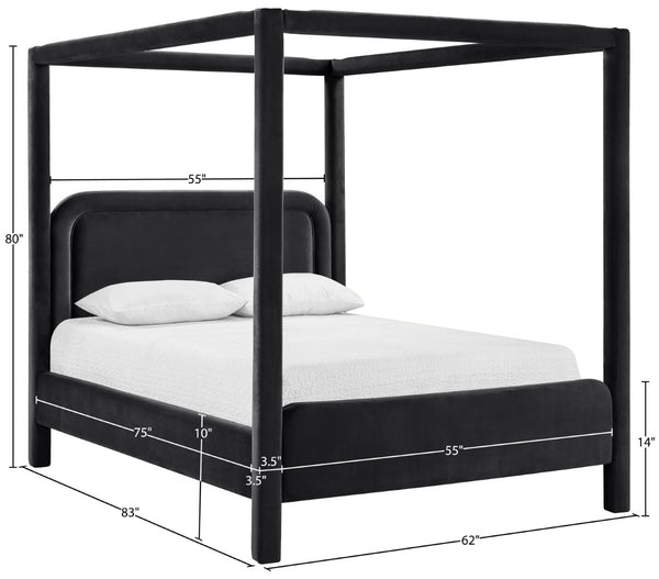 Meridian Furniture Salina Upholstered Canopy Full Bed Sculptural Frame for Modern and Contemporary Bedrooms Black Velvet B1295Black-F