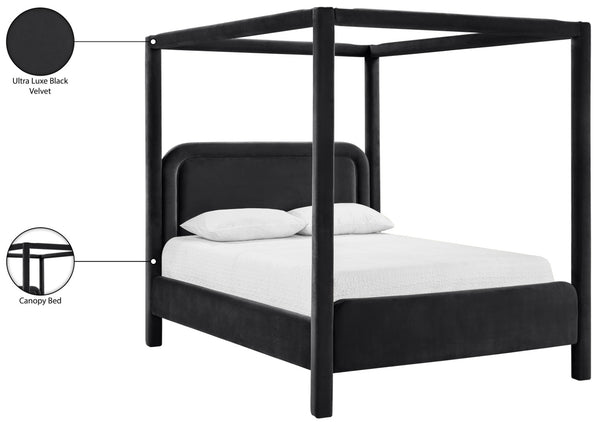 Meridian Furniture Salina Upholstered Canopy Full Bed Sculptural Frame for Modern and Contemporary Bedrooms Black Velvet B1295Black-F