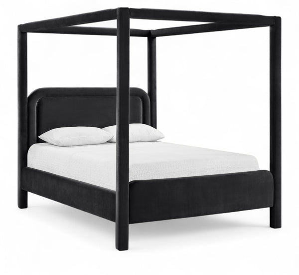 Meridian Furniture Salina Upholstered Canopy Full Bed Sculptural Frame for Modern and Contemporary Bedrooms Black Velvet B1295Black-F
