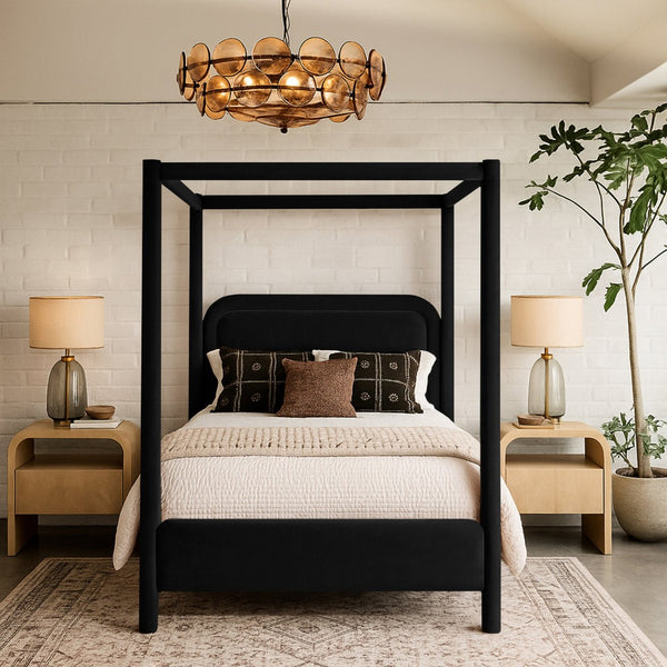 Meridian Furniture Salina Upholstered Canopy Full Bed Sculptural Frame for Modern and Contemporary Bedrooms Black Velvet B1295Black-F