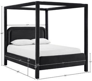 Meridian Furniture Salina Upholstered Canopy King Bed with Sculptural Four Post Frame for Modern Bedrooms Black Velvet B1295Black-K
