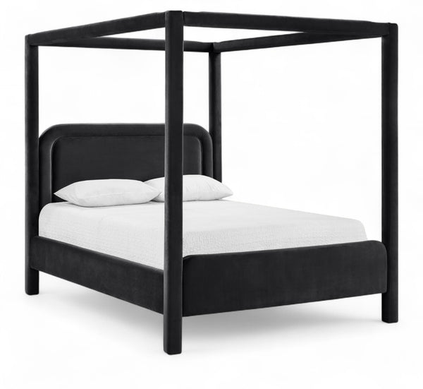 Meridian Furniture Salina Upholstered Canopy King Bed with Sculptural Four Post Frame for Modern Bedrooms Black Velvet B1295Black-K