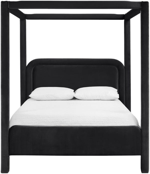 Meridian Furniture Salina Upholstered Canopy King Bed with Sculptural Four Post Frame for Modern Bedrooms Black Velvet B1295Black-K