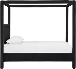 Meridian Furniture Salina Upholstered Canopy King Bed with Sculptural Four Post Frame for Modern Bedrooms Black Velvet B1295Black-K