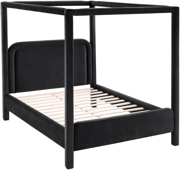 Meridian Furniture Salina Upholstered Canopy King Bed with Sculptural Four Post Frame for Modern Bedrooms Black Velvet B1295Black-K