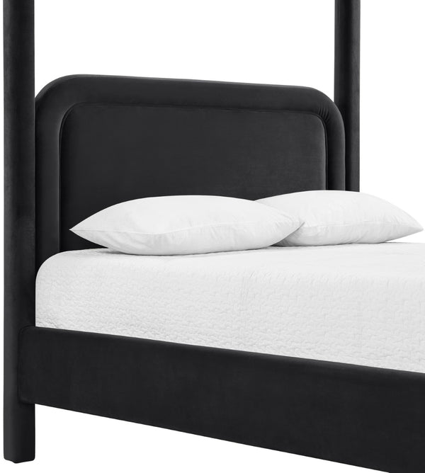 Meridian Furniture Salina Upholstered Canopy King Bed with Sculptural Four Post Frame for Modern Bedrooms Black Velvet B1295Black-K