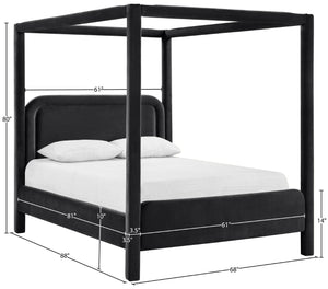 Meridian Furniture Salina Upholstered Canopy Queen Bed Four Post Sculptural Frame for Modern Bedrooms Black Velvet B1295Black-Q