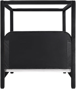 Meridian Furniture Salina Upholstered Canopy Queen Bed Four Post Sculptural Frame for Modern Bedrooms Black Velvet B1295Black-Q