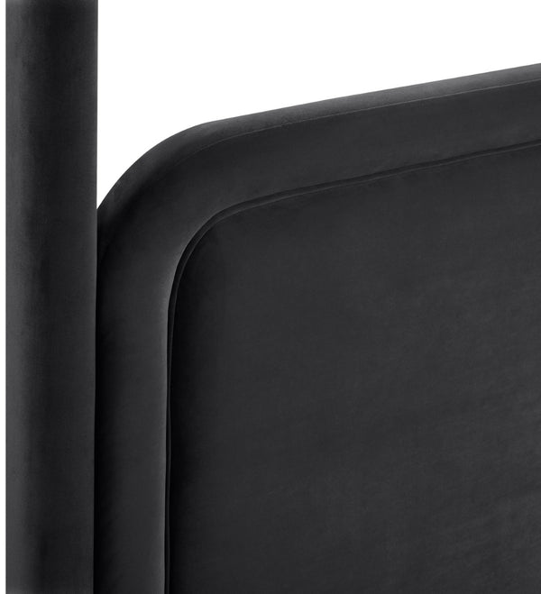 Meridian Furniture Salina Upholstered Canopy Queen Bed Four Post Sculptural Frame for Modern Bedrooms Black Velvet B1295Black-Q