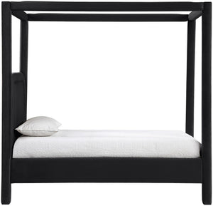 Meridian Furniture Salina Upholstered Twin Canopy Bed Sculptural Four Post Frame for Modern Bedroom Decor Black Velvet B1295Black-T