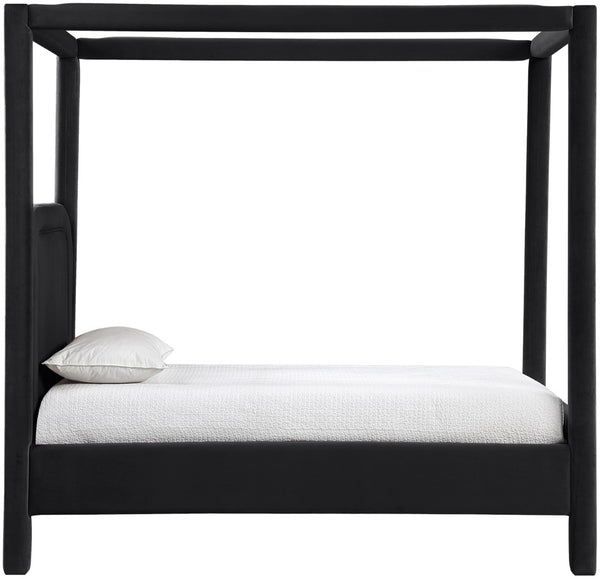 Meridian Furniture Salina Upholstered Twin Canopy Bed Sculptural Four Post Frame for Modern Bedroom Decor Black Velvet B1295Black-T