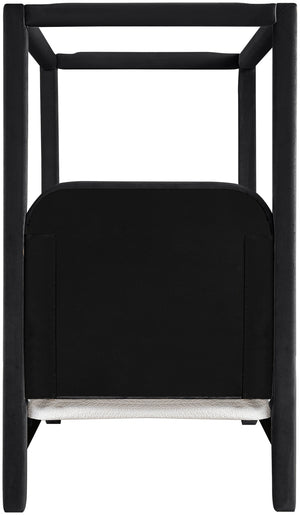 Meridian Furniture Salina Upholstered Twin Canopy Bed Sculptural Four Post Frame for Modern Bedroom Decor Black Velvet B1295Black-T