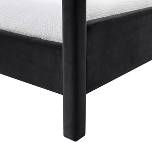 Meridian Furniture Salina Upholstered Twin Canopy Bed Sculptural Four Post Frame for Modern Bedroom Decor Black Velvet B1295Black-T