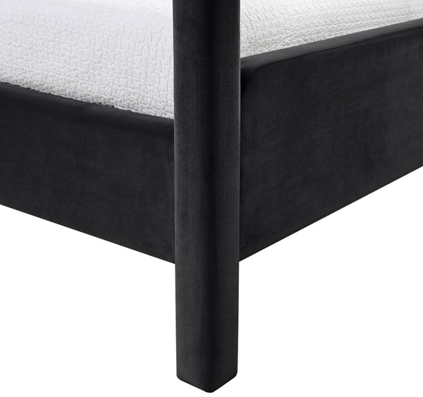 Meridian Furniture Salina Upholstered Twin Canopy Bed Sculptural Four Post Frame for Modern Bedroom Decor Black Velvet B1295Black-T