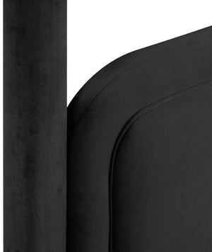 Meridian Furniture Salina Upholstered Twin Canopy Bed Sculptural Four Post Frame for Modern Bedroom Decor Black Velvet B1295Black-T